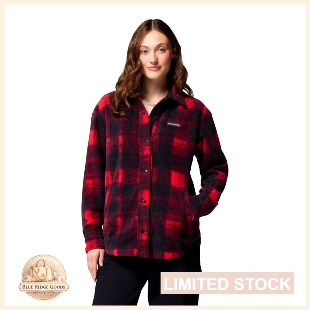 Cozy Fleece Shirt Jacket Relaxed Fit Classic Plaid Style Snap Front Pockets